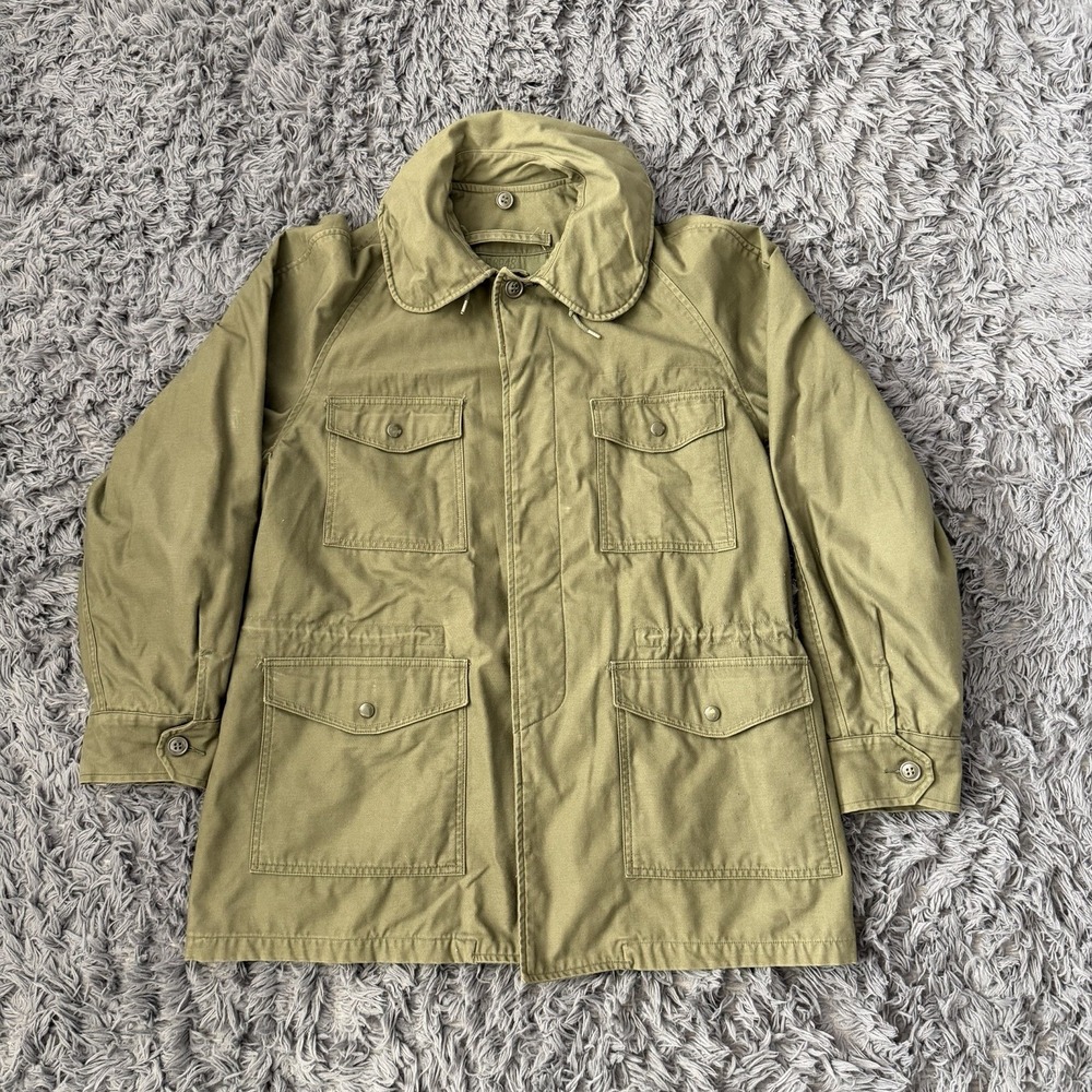 Military Coat Mans Cotton Wind Resistant Sateen OG 107 USAF LARGE Hooded VTG 60s